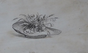 Rex Whistler (1905-1924), pen and black ink, 'A floral hat', 12 x 20cm. Condition - fair